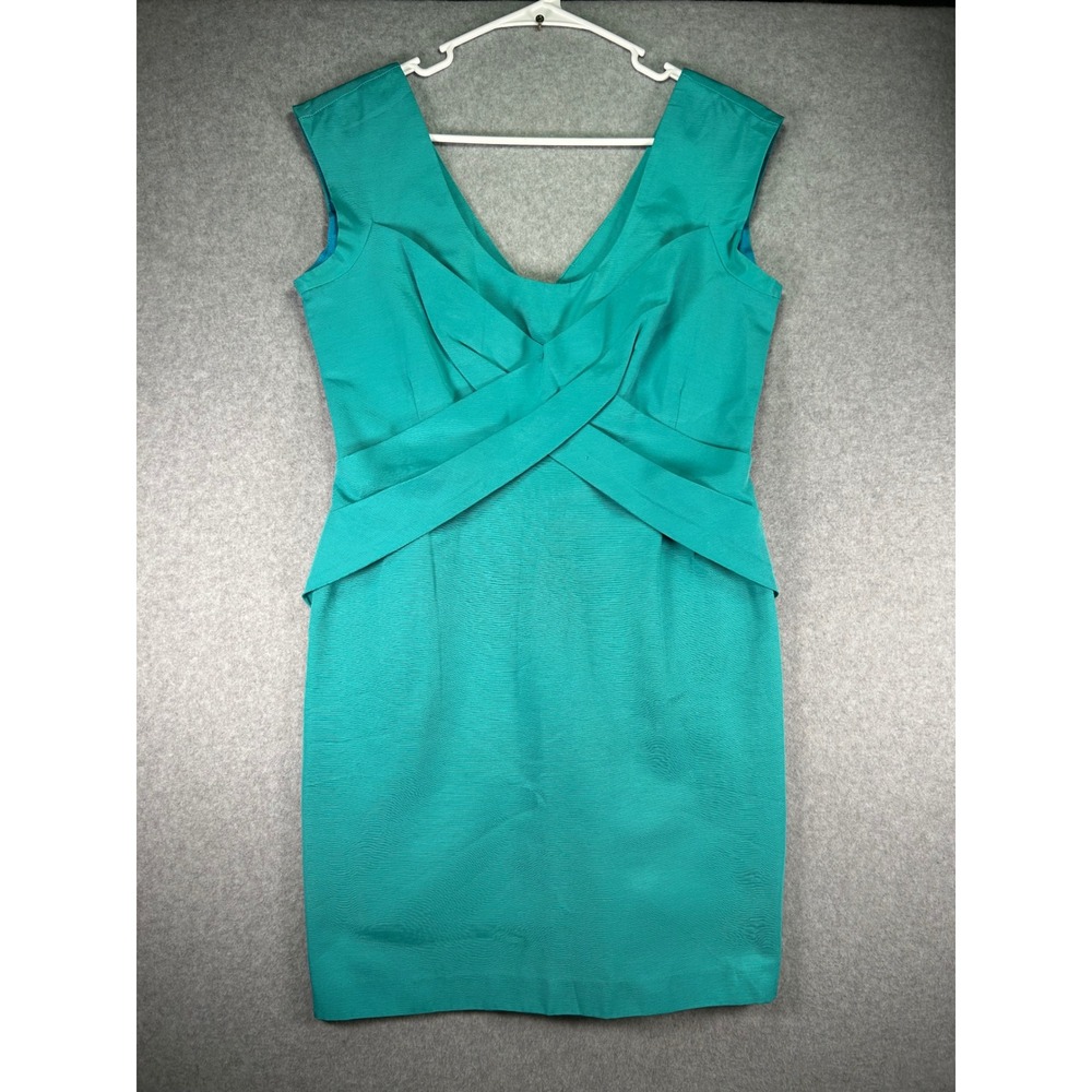 Stain*Spotlight By Warehouse Teal Green Crossover V-Neck Sheath Dress US 10